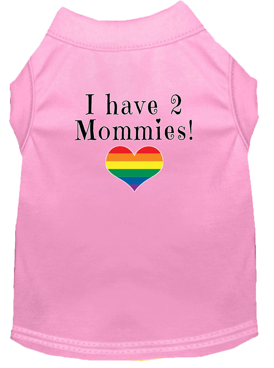 I have 2 Mommies Screen Print Dog Shirt Light Pink Lg